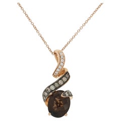 Le Vian Oval Cut Smoky Quartz & Diamond Pendant Necklace 14k Rose Gold .25ctw