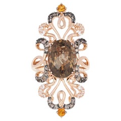 Le Vian Oval Cut Smoky Quartz, Topaz, and Citrine Ring, 14k Rose Gold Women's