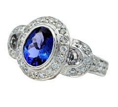 Le Vian Oval Cut Tanzanite and Diamond Three Stone Ring in 14 Karat White Gold