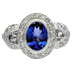 Le Vian Oval Cut Tanzanite and Diamond Three Stone Ring in 14 Karat White Gold