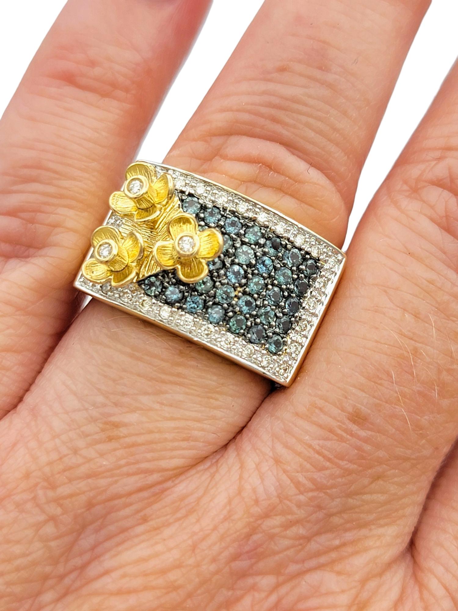 Le Vian Pavé Alexandrite and Diamond Flower Motif Ring in 14 Karat Yellow Gold im Angebot 5
