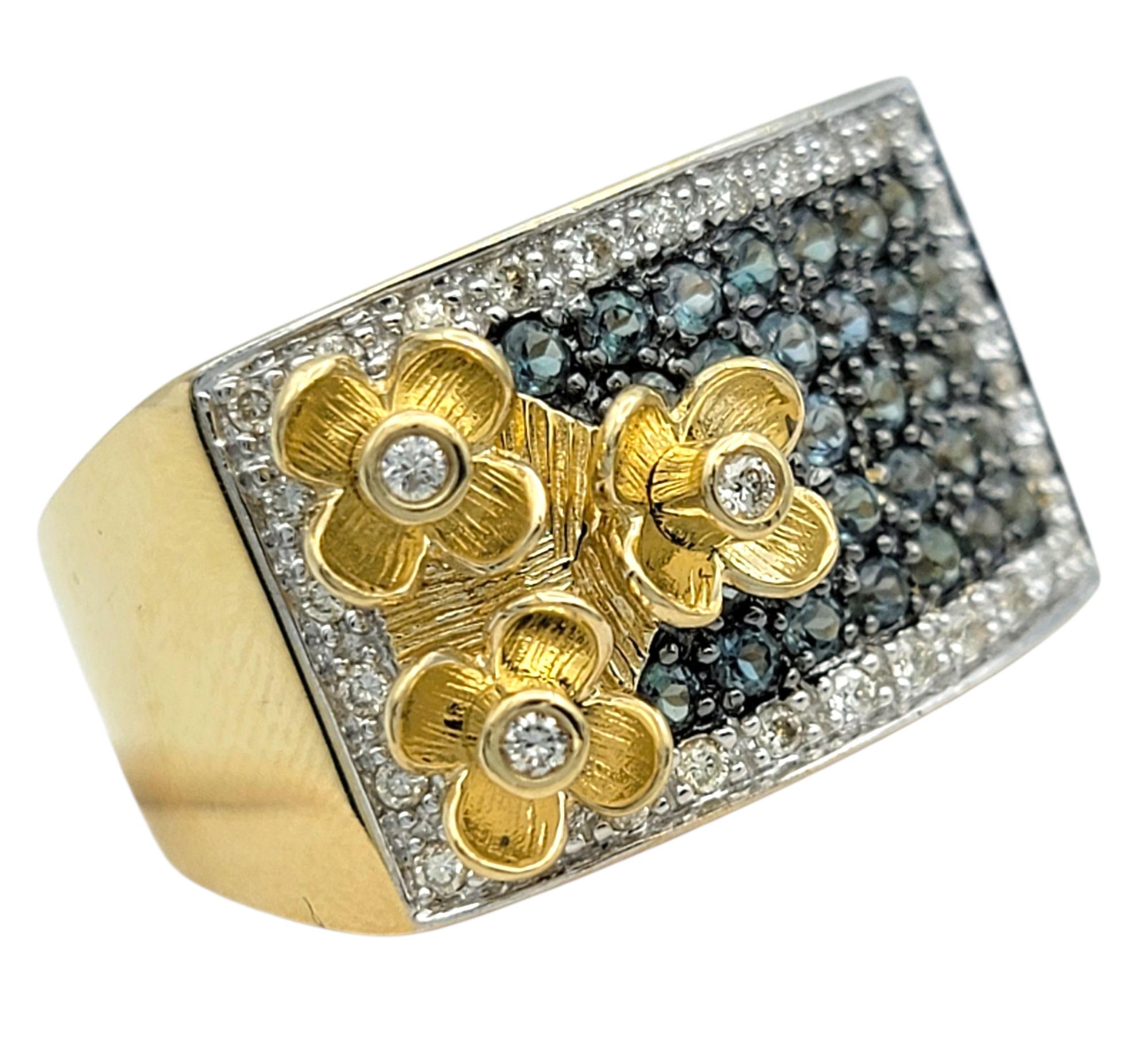 Le Vian Pavé Alexandrite and Diamond Flower Motif Ring in 14 Karat Yellow Gold (Zeitgenössisch) im Angebot