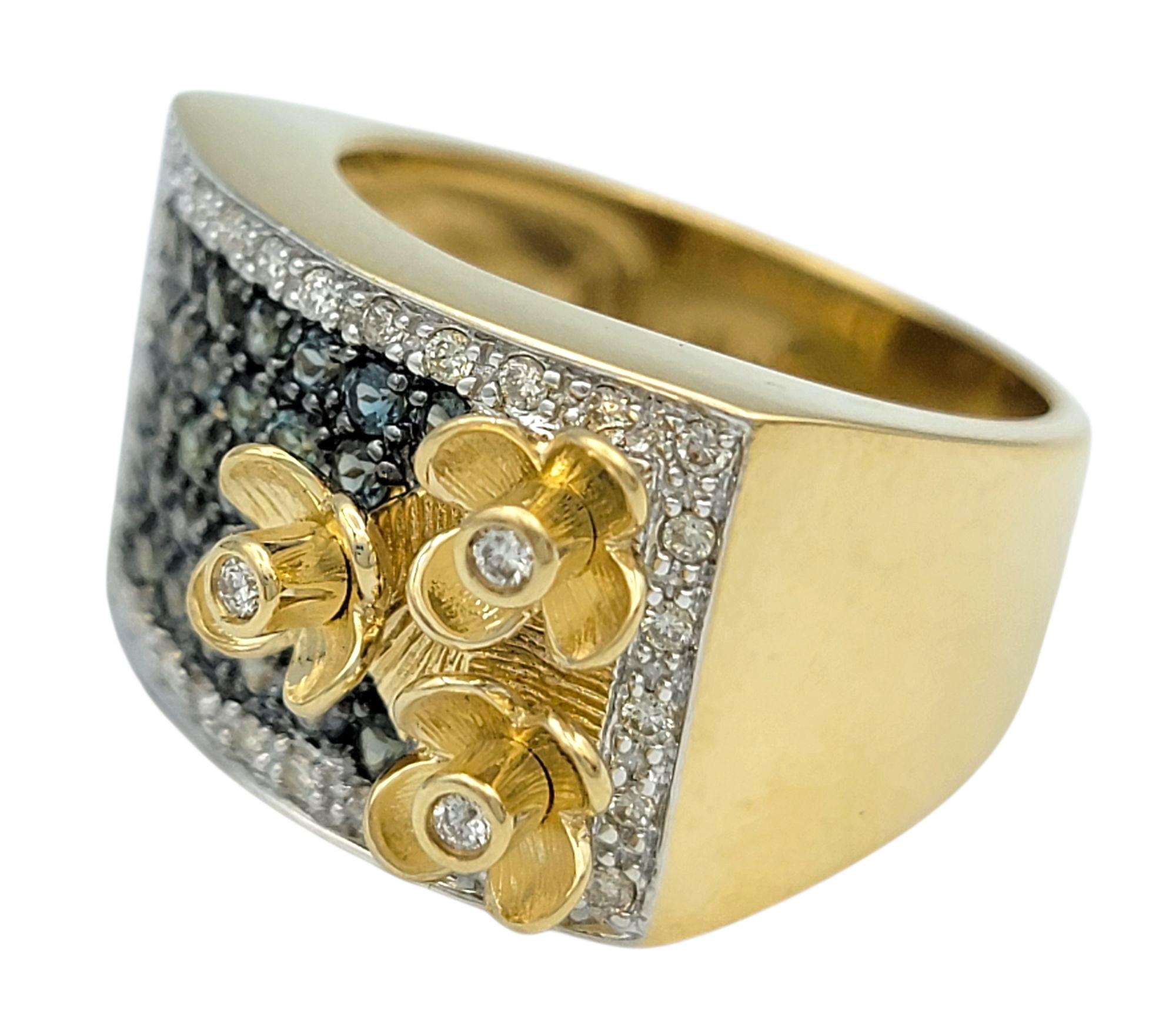 Le Vian Pavé Alexandrite and Diamond Flower Motif Ring in 14 Karat Yellow Gold (Rundschliff) im Angebot