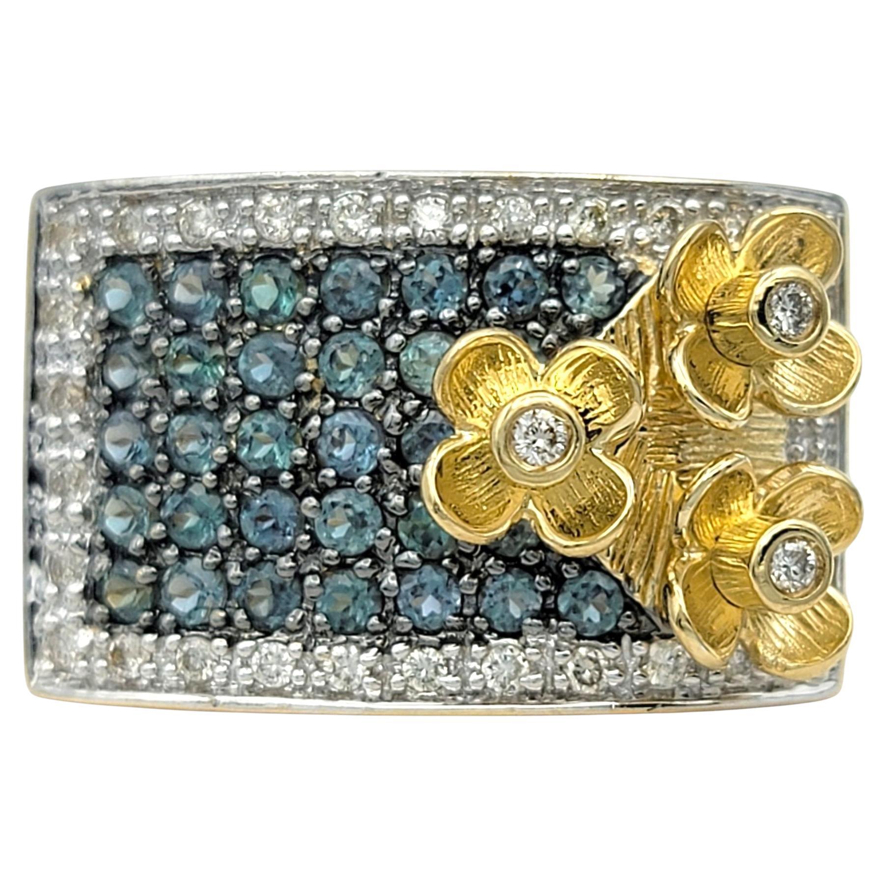 Le Vian Pavé Alexandrite and Diamond Flower Motif Ring in 14 Karat Yellow Gold