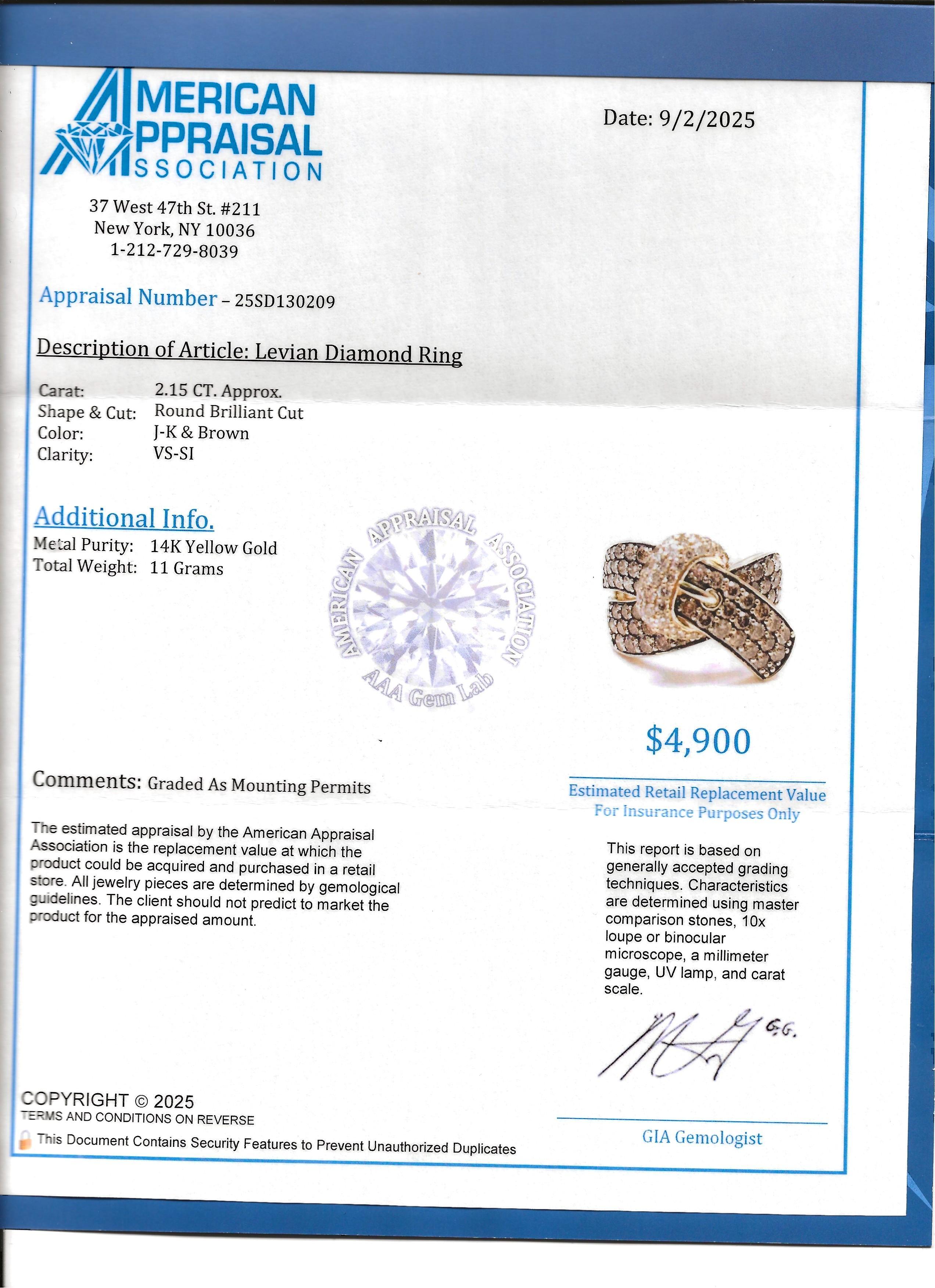 Anillo de oro de 14 quilates con pavé de chocolate y hebilla de diamantes blancos Le Vian en venta 5