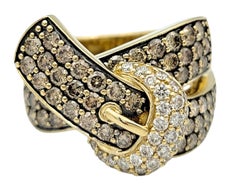 Le Vian Pavé Chocolate and White Diamond Buckle Wide Band Ring in 14 Karat Gold