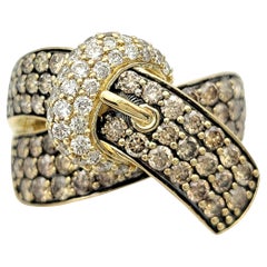 Le Vian Pavé Chocolate and White Diamond Buckle Wide Band Ring in 14 Karat Gold