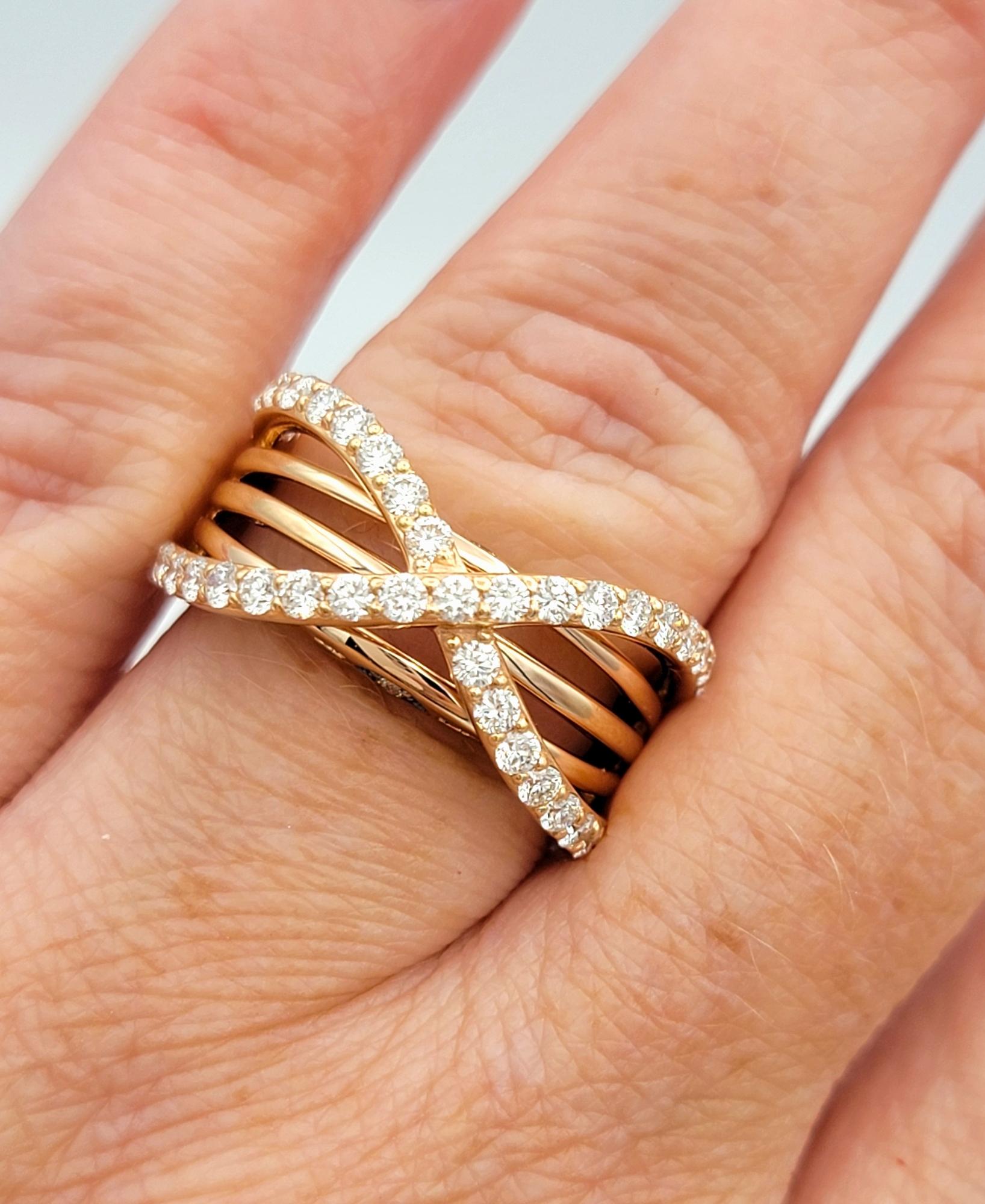 Anello a fascia con pavé di diamanti incrociati di Le Vian in oro rosa 14 carati in vendita 4