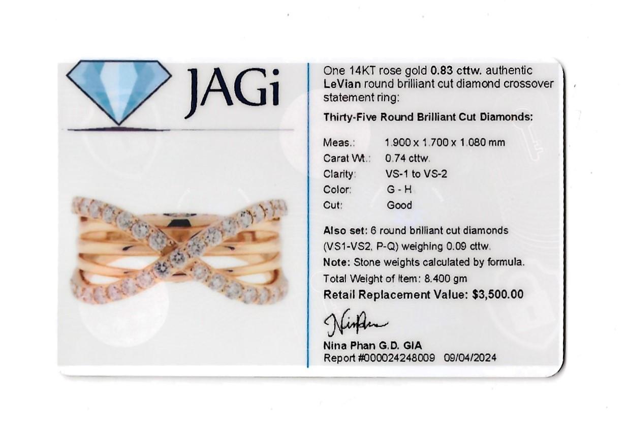 Anello a fascia con pavé di diamanti incrociati di Le Vian in oro rosa 14 carati in vendita 8