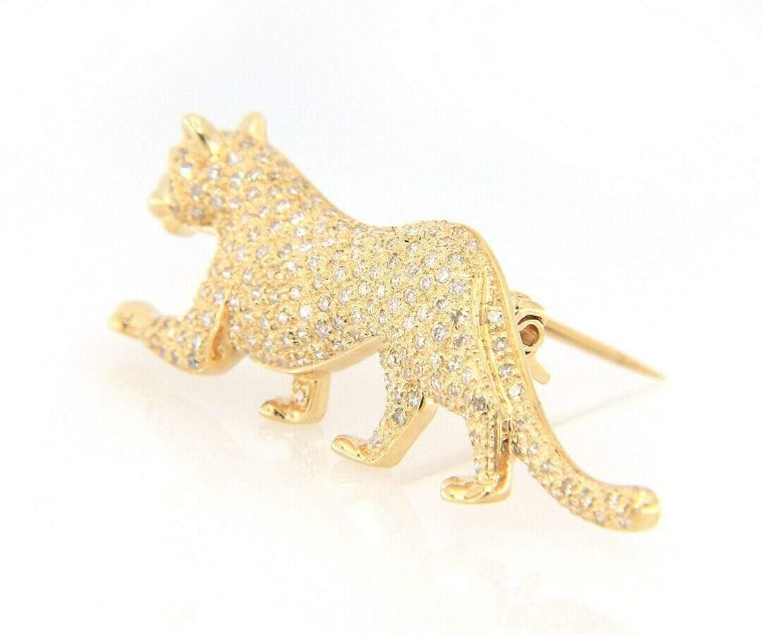 Le Vian Pave Diamond Panther Brooch in 14K Yellow Gold In Excellent Condition In Vienna, VA