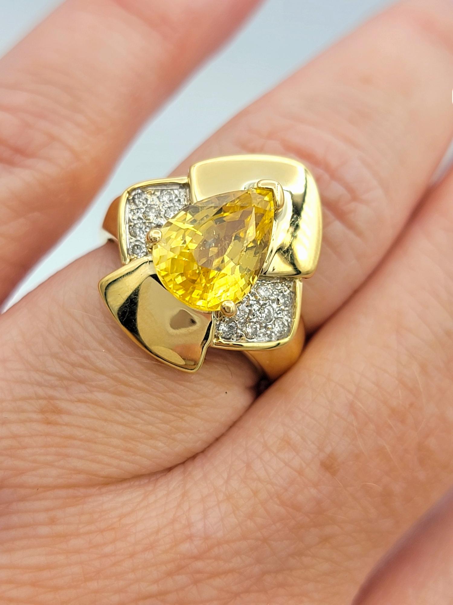 Le Vian Pear Cut Yellow Sapphire and Diamond Cocktail Ring in 18 Karat Gold For Sale 6
