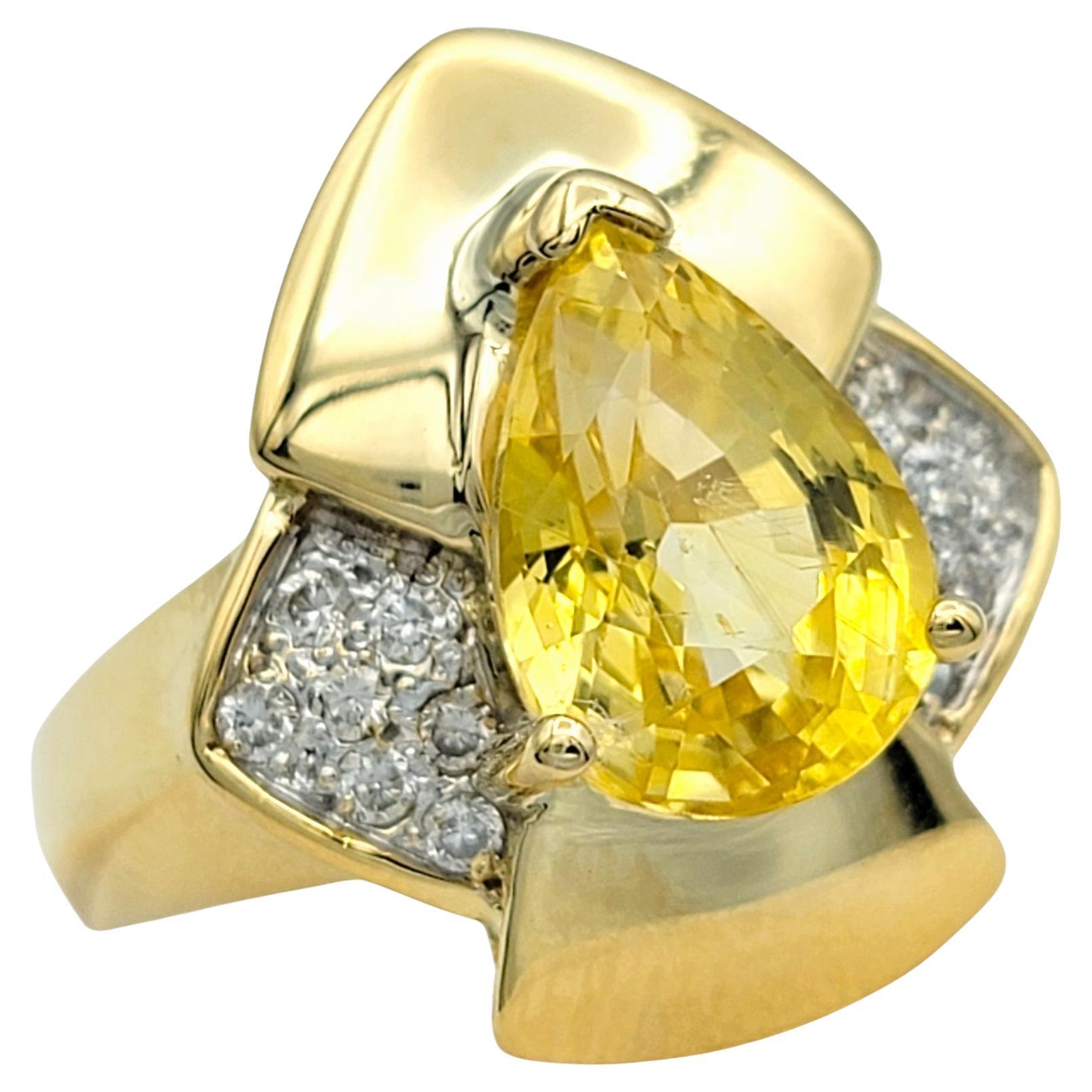 Le Vian Pear Cut Yellow Sapphire and Diamond Cocktail Ring in 18 Karat Gold For Sale