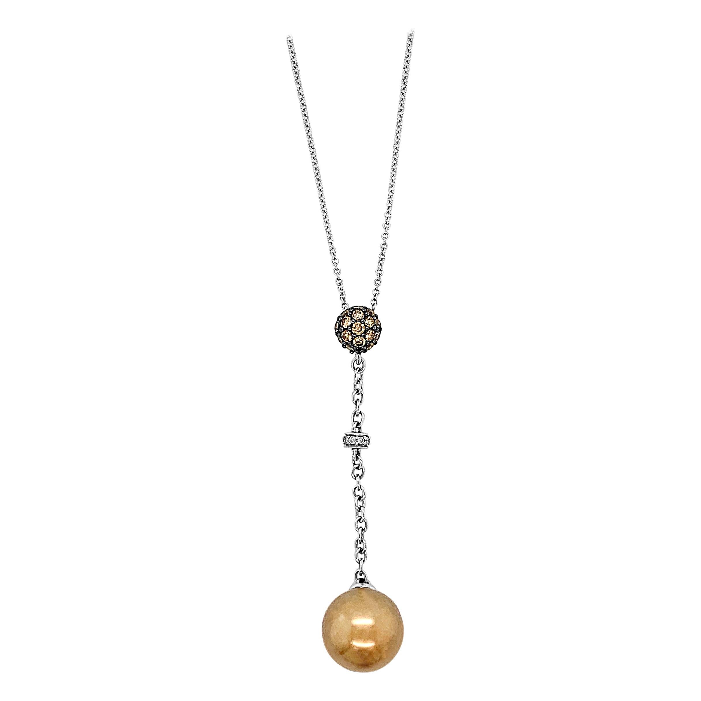 LeVian Collier pendentif en or blanc 14 carats avec perle de culture et diamants bruns et blancs de 45,7 cm