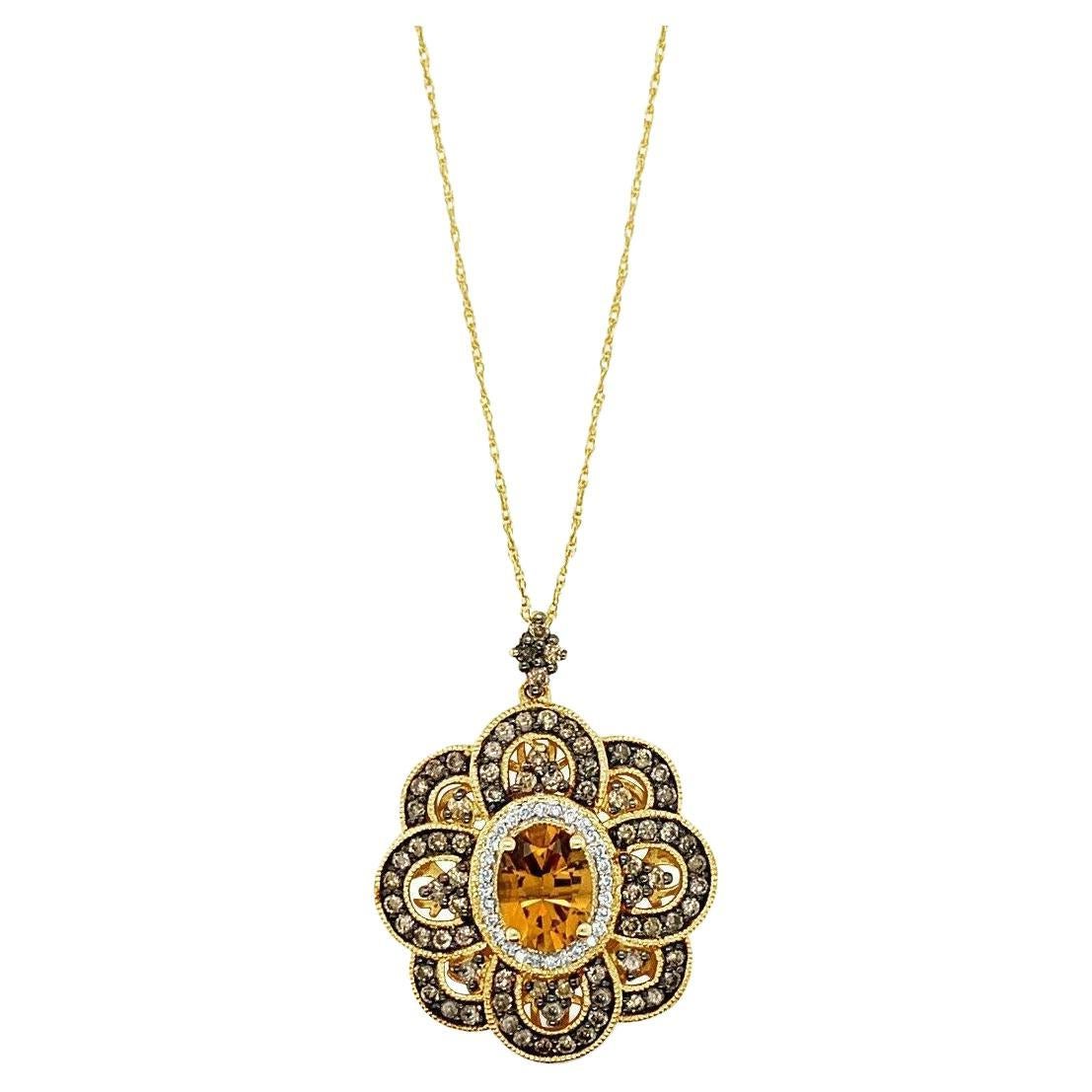 Le Vian Pendant, Cinnamon Citrine Vanilla / Chocolate Diamonds 14k Honey Gold For Sale