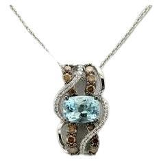 Le Vian Pendant Featuring 1 Cts, Sea Blue Aquamarine, 3/8 Cts, Chocolate Diamond