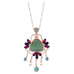 Le Vian Pendant Featuring Peacock Aquaprase, Blue Topaz, Raspberry Rhodolite