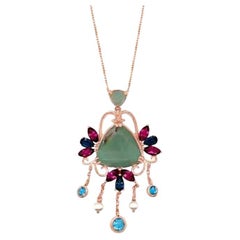 Le Vian Pendant Featuring Peacock Aquaprase, Blue Topaz, Raspberry Rhodolite