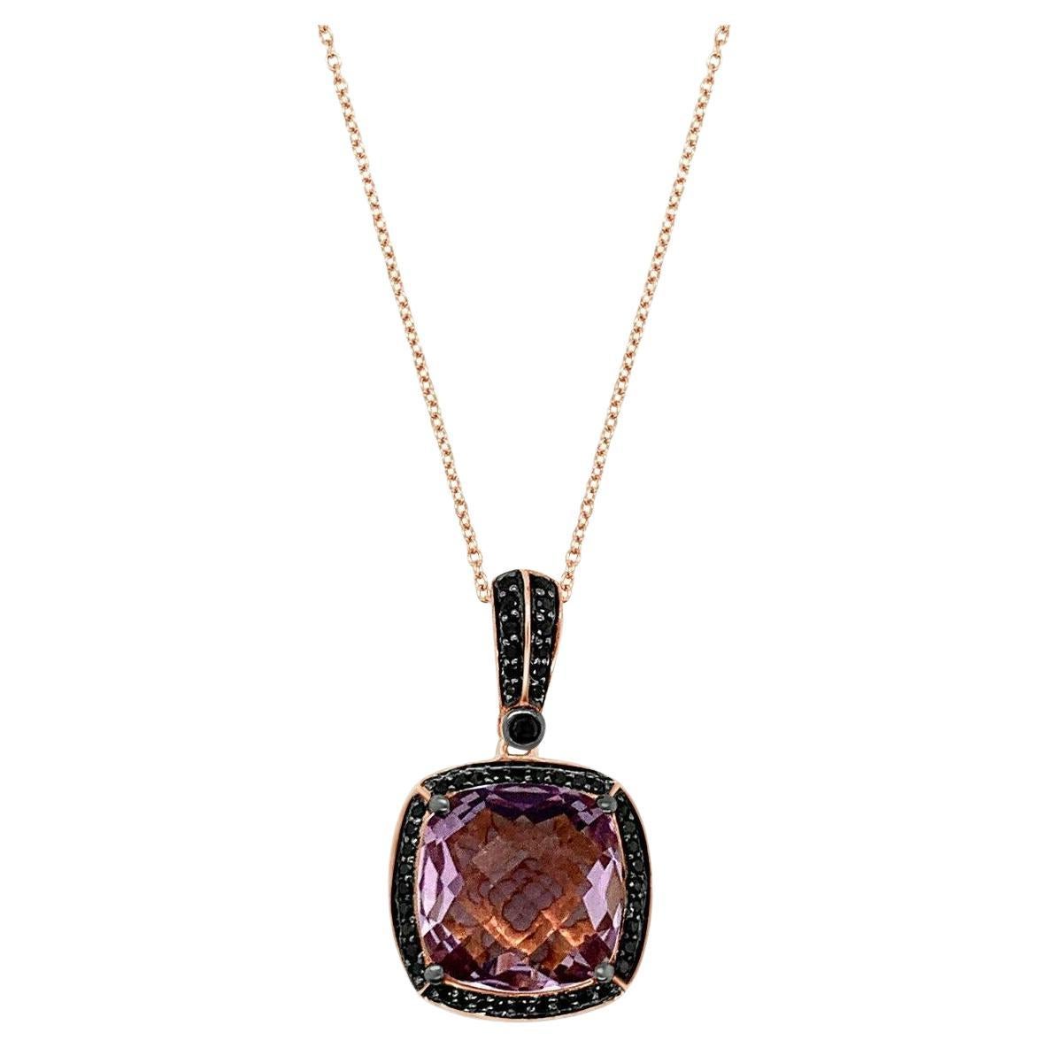 Le Vian Pendant, Pink Amethyst Black Diamonds, 14K Rose Gold For Sale