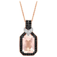 Le Vian Pendant, Pink Quartz, Black Diamonds, Vanilla Diamonds 14 Karat Gold