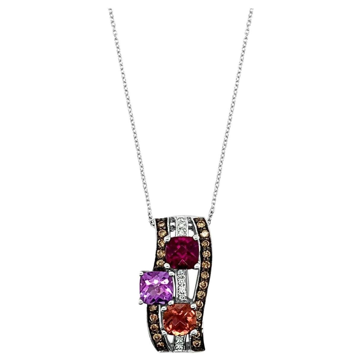 Le Vian Pendant Rhodolite Tourmaline Amethyst White/Brown Diamond 14K White Gold For Sale