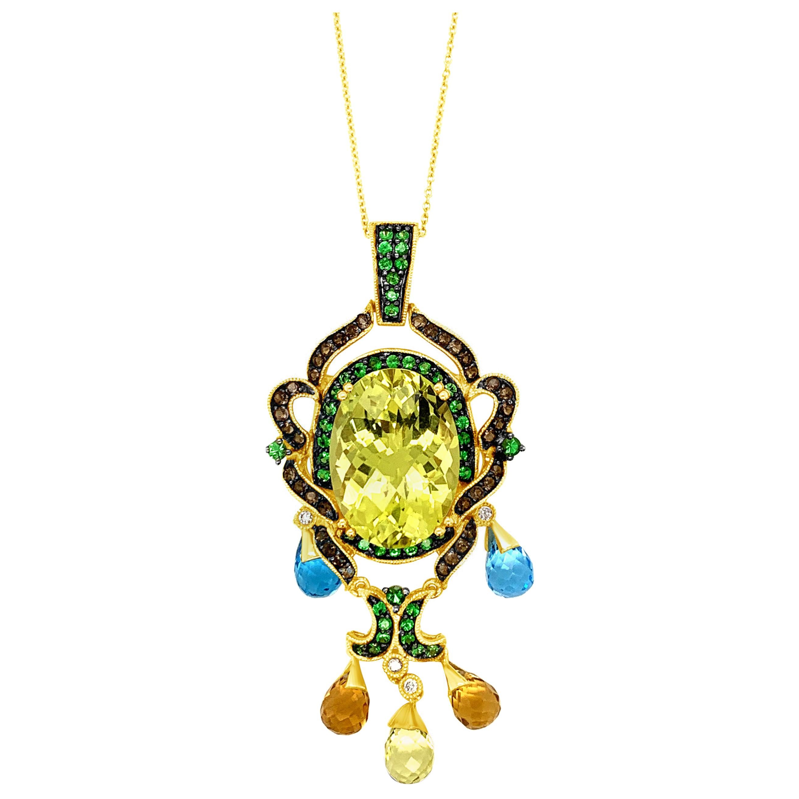 Colgante Le Vian, Cuarzo Ahumado, Topacio, Tsavorita, Diamantes Blancos Oro Miel 14K