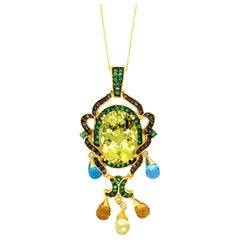 Le Vian Anhänger, Rauchquarz, Topas, Tsavorit, weiße Diamanten 14K Honey Gold