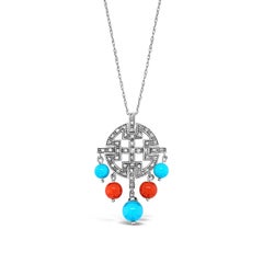 Le Vian Pendant with Turquoise, Coral, Vanilla Diamonds, 14 Karat Vanilla Gold