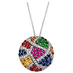 LeVian 14K White Gold Multi Color Gemstone & Diamond Disco Ball Pendant Necklace