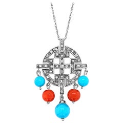 Le Vian Pendant with Turquoise, Coral, Vanilla Diamonds, 14 Karat Vanilla Gold