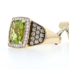 Le Vian Peridot and Diamond Halo Ring Yellow Gold, 14 Karat Women's 3.75 Carat
