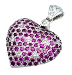 Le Vian Pink Sapphire and Diamond Puffed Heart Pendant in 14 Karat White Gold