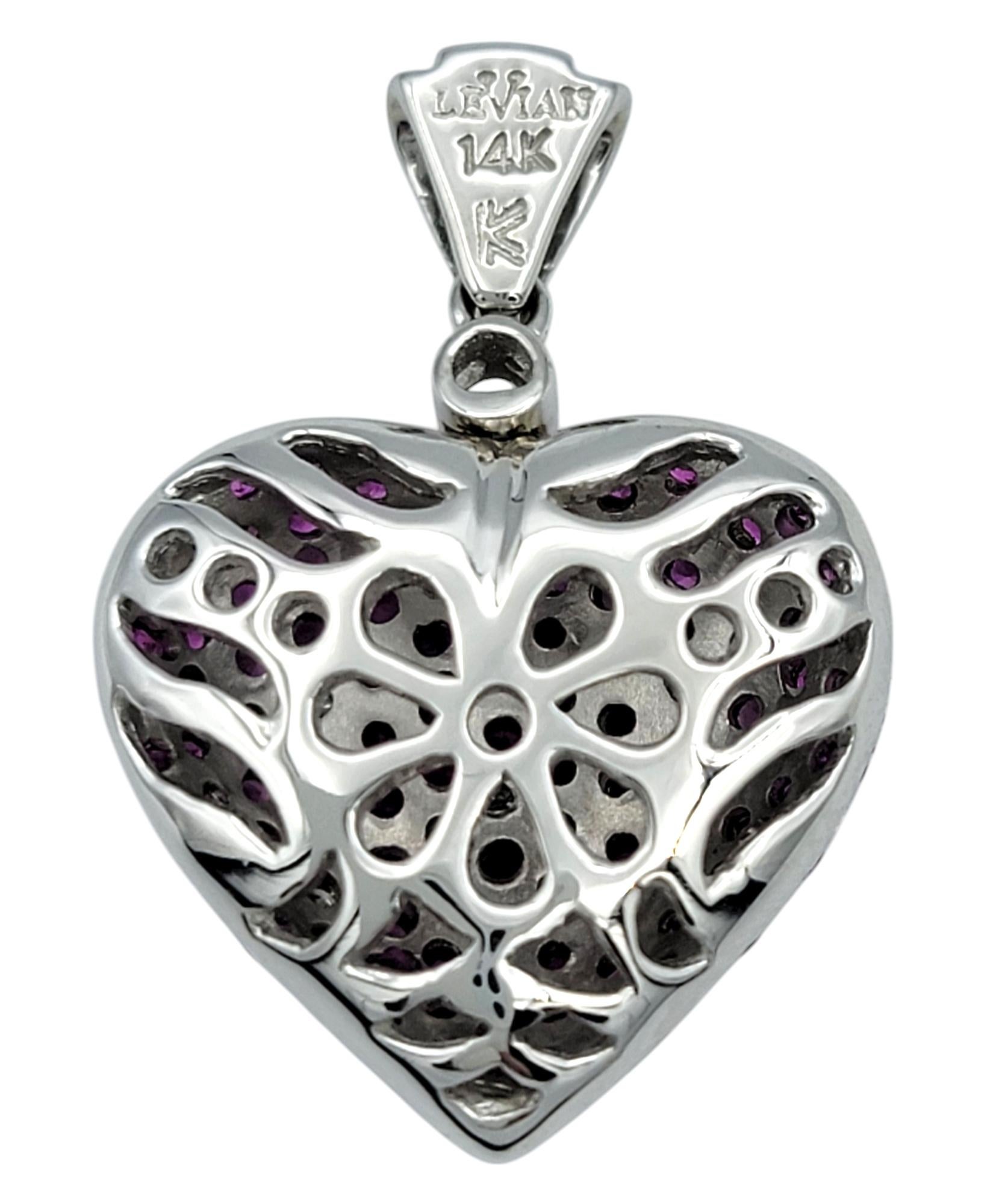 Taille ronde Le Vian Pendentif en or blanc 14 carats, saphir rose et diamant en forme de cœur en vente