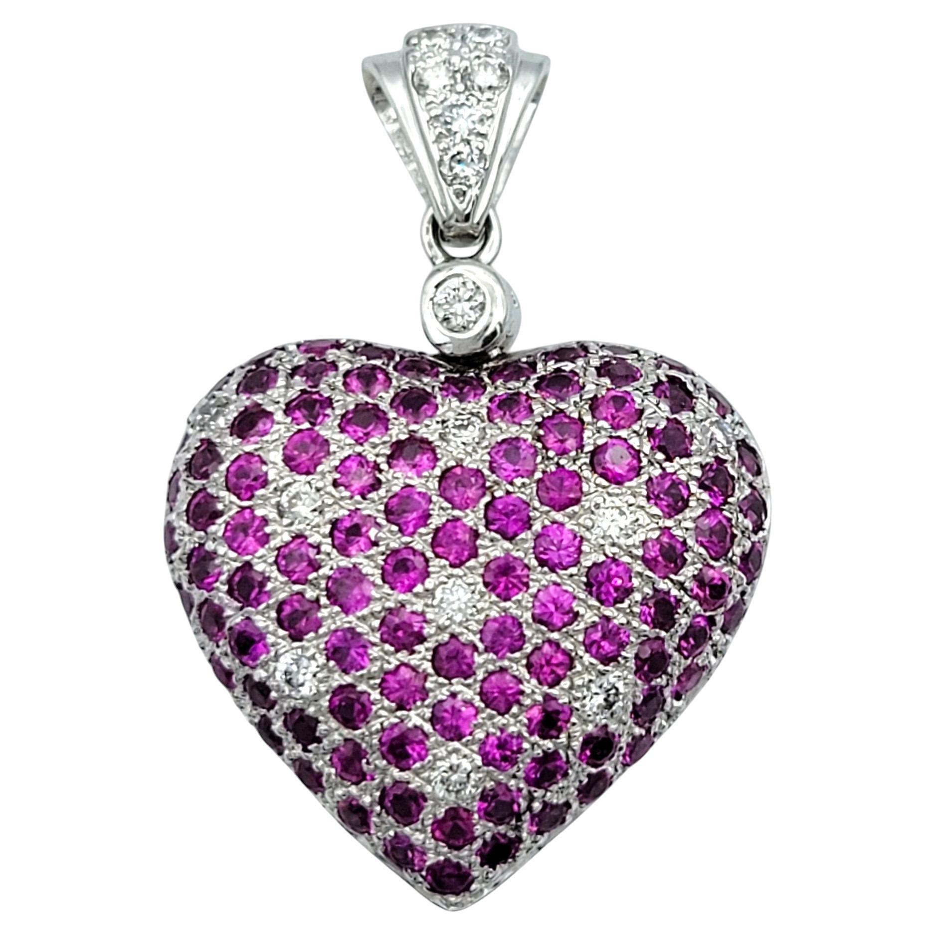 Ciondolo a cuore gonfio con zaffiro rosa e diamante di Le Vian in oro bianco 14 carati