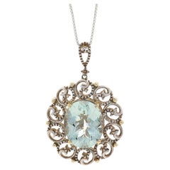 Antique Le Vian Prasiolite & Diamond Necklace Sterling & Gold 925 & 14k Milgrain 4.53ctw
