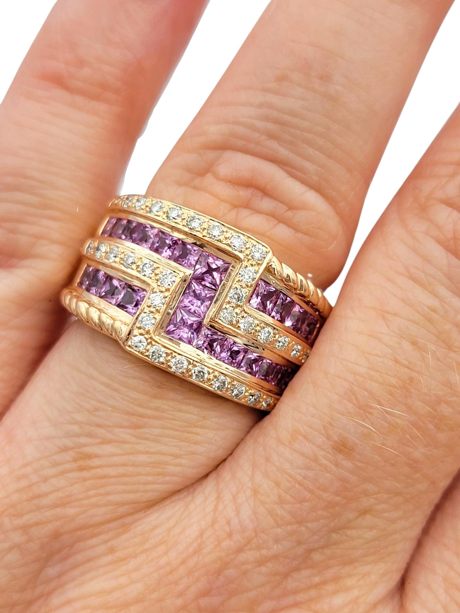 Le Vian Princess Pink Sapphire & Diamond Multi Row Band Ring 14 Karat Rose Gold For Sale 4