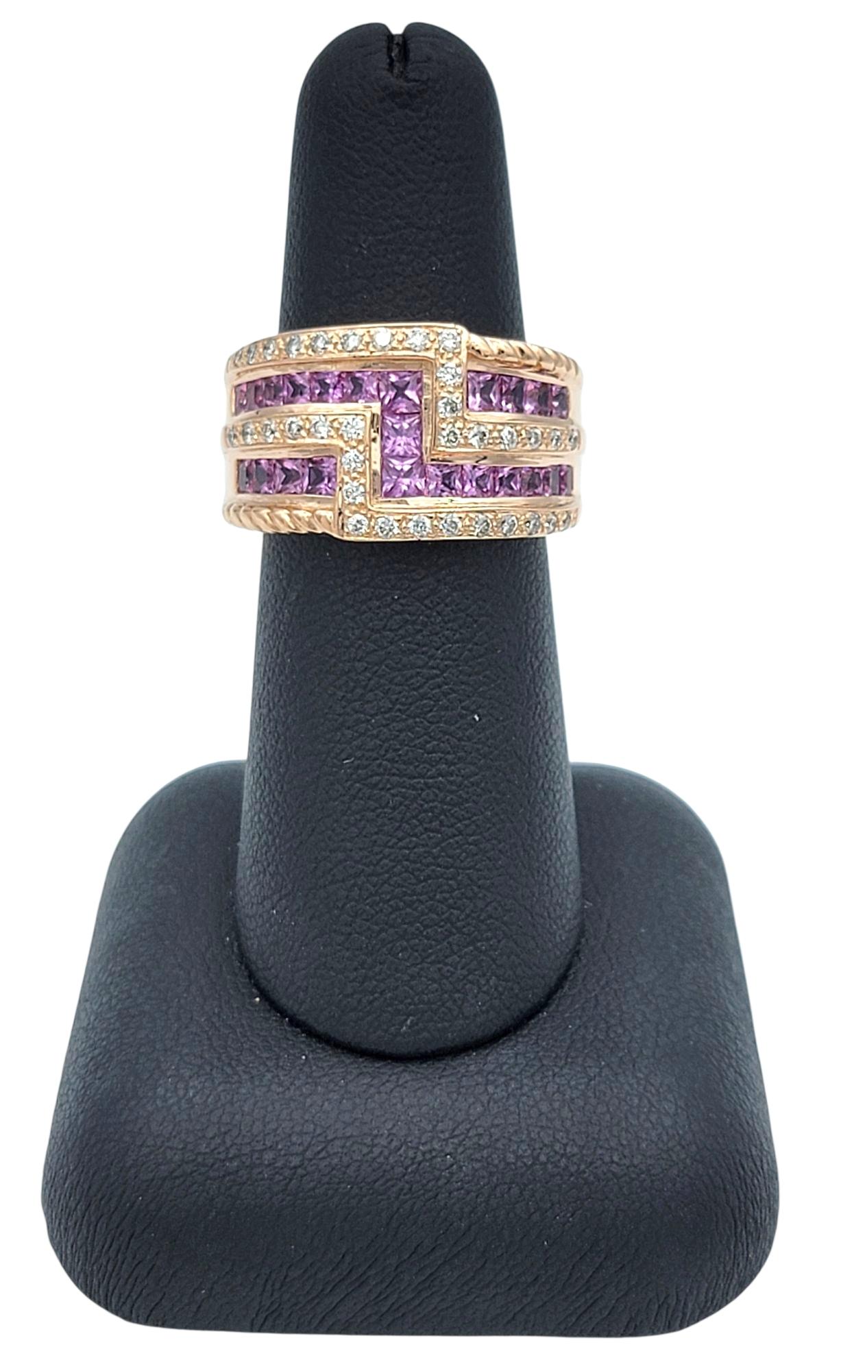 Le Vian Princess Pink Sapphire & Diamond Multi Row Band Ring 14 Karat Rose Gold For Sale 5