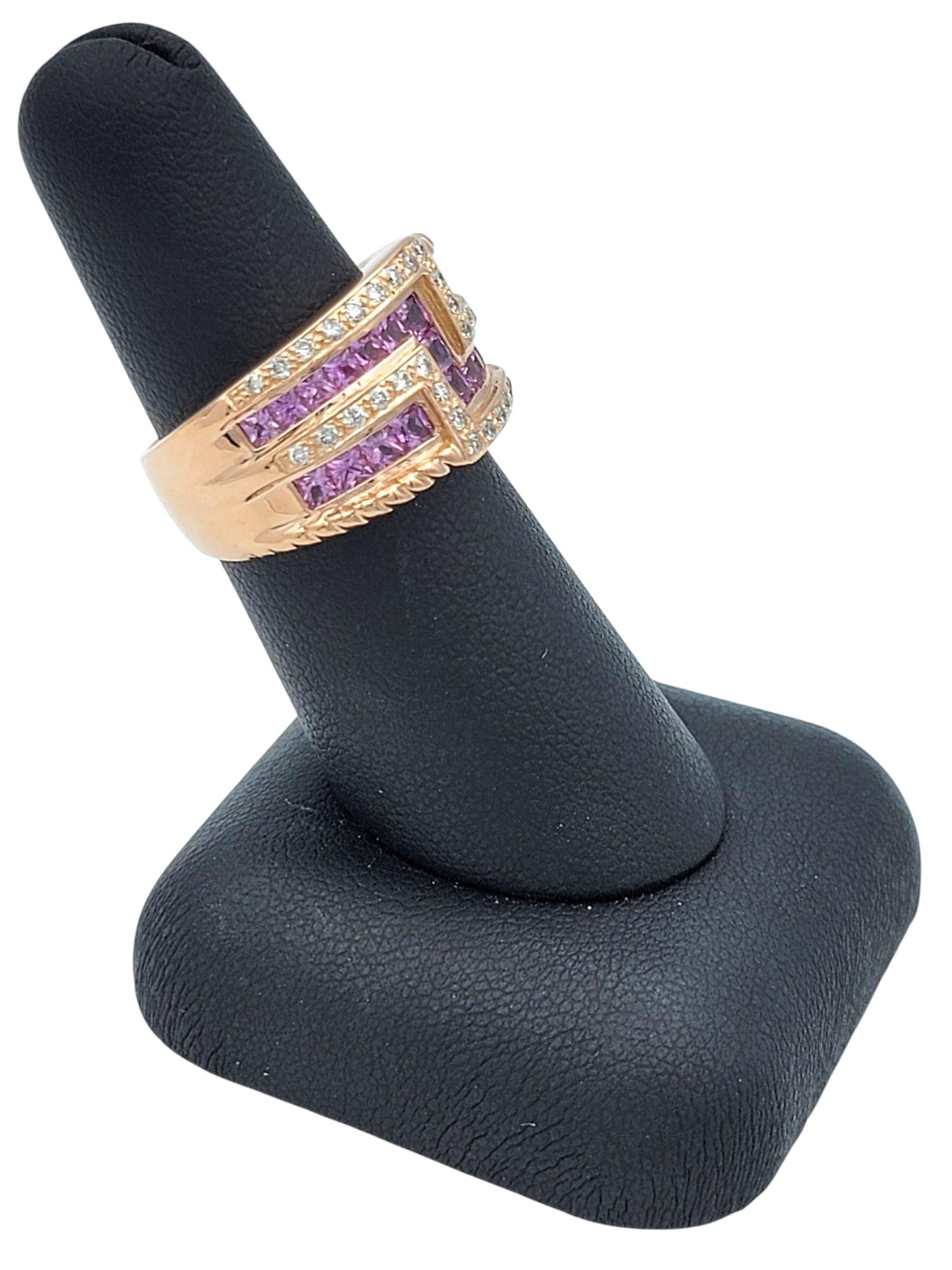 Le Vian Princess Pink Sapphire & Diamond Multi Row Band Ring 14 Karat Rose Gold For Sale 6
