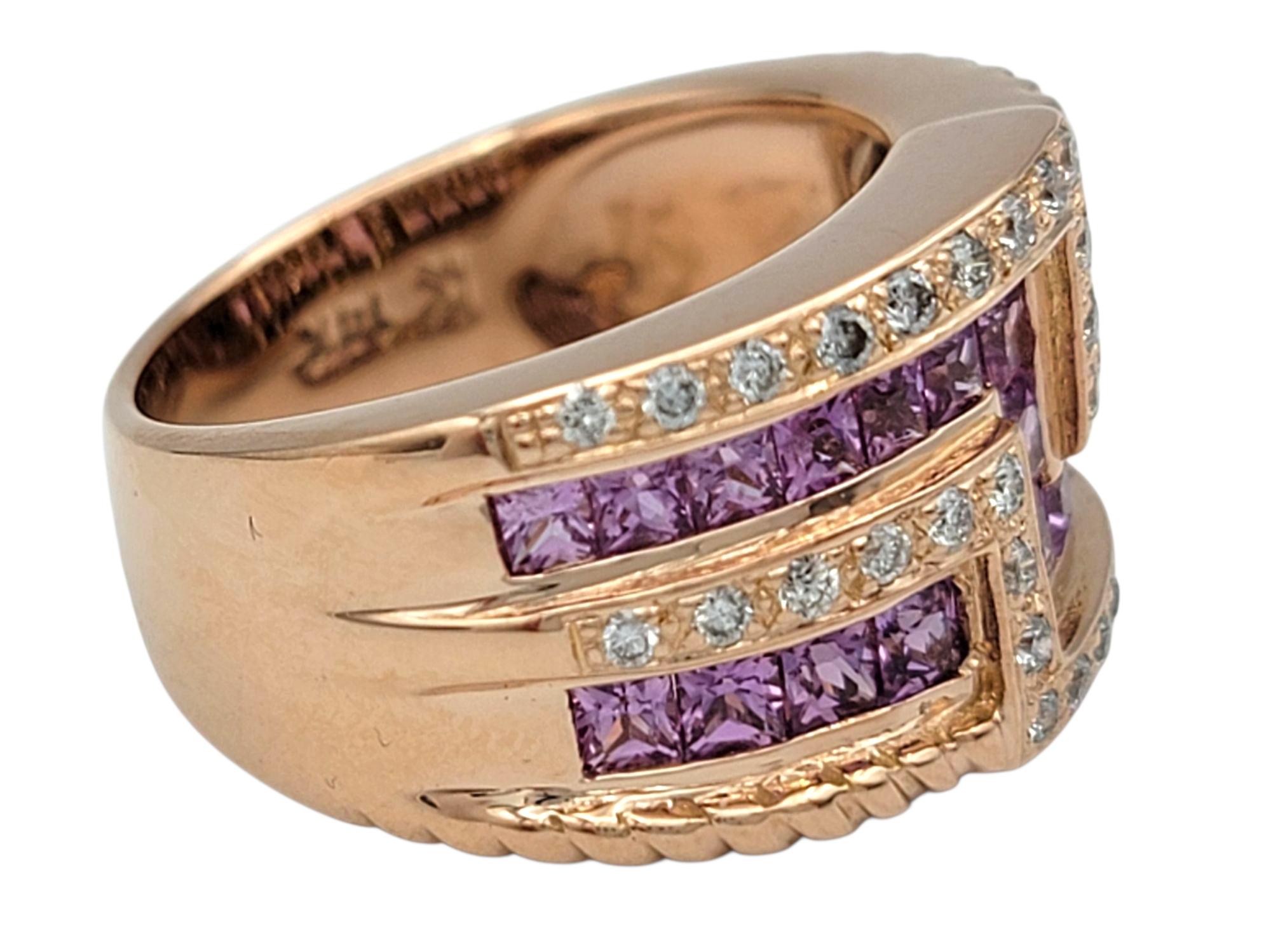 Le Vian Princess Pink Sapphire & Diamond Multi Row Band Ring 14 Karat Rose Gold In Good Condition For Sale In Scottsdale, AZ