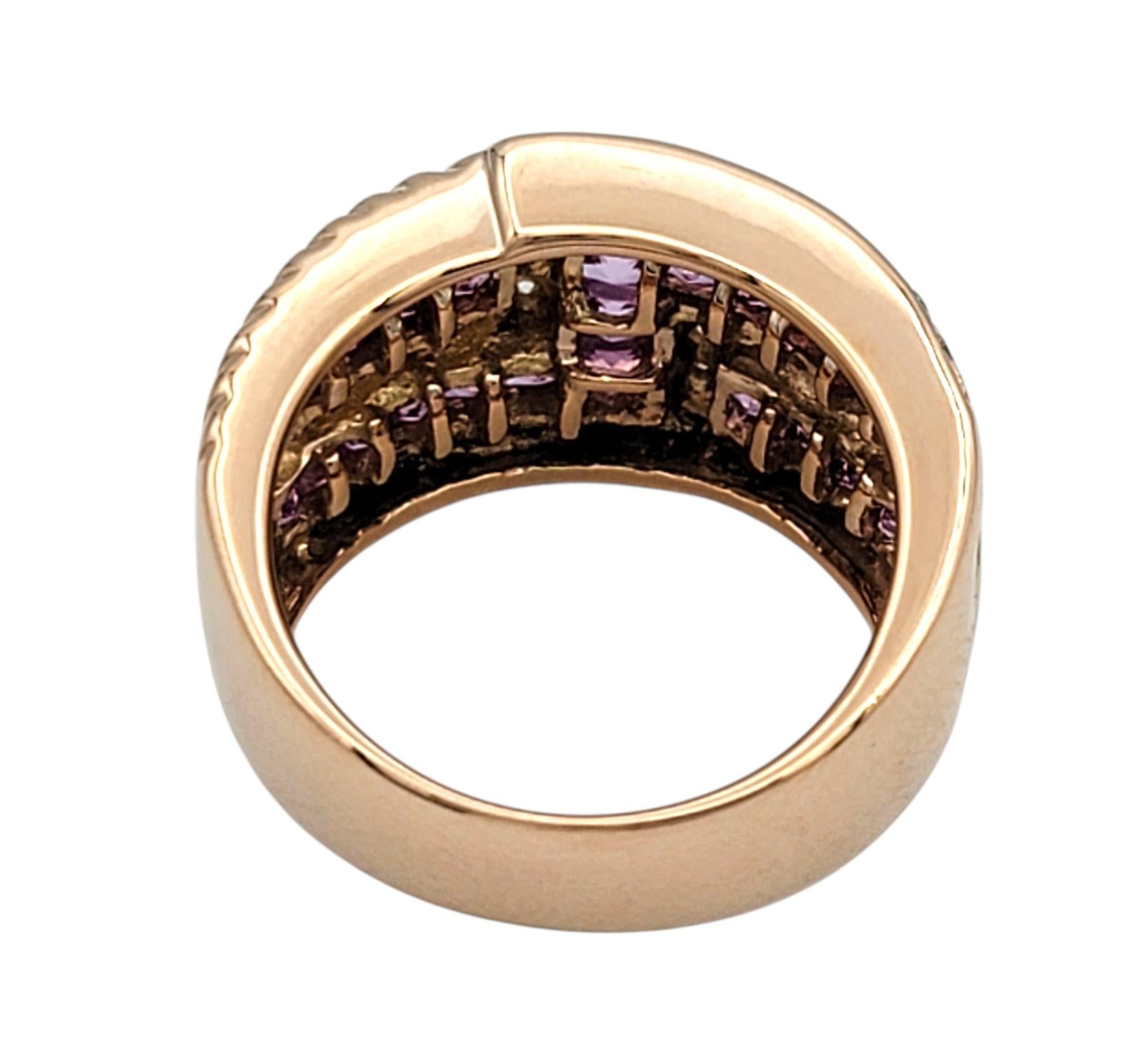 Women's Le Vian Princess Pink Sapphire & Diamond Multi Row Band Ring 14 Karat Rose Gold For Sale