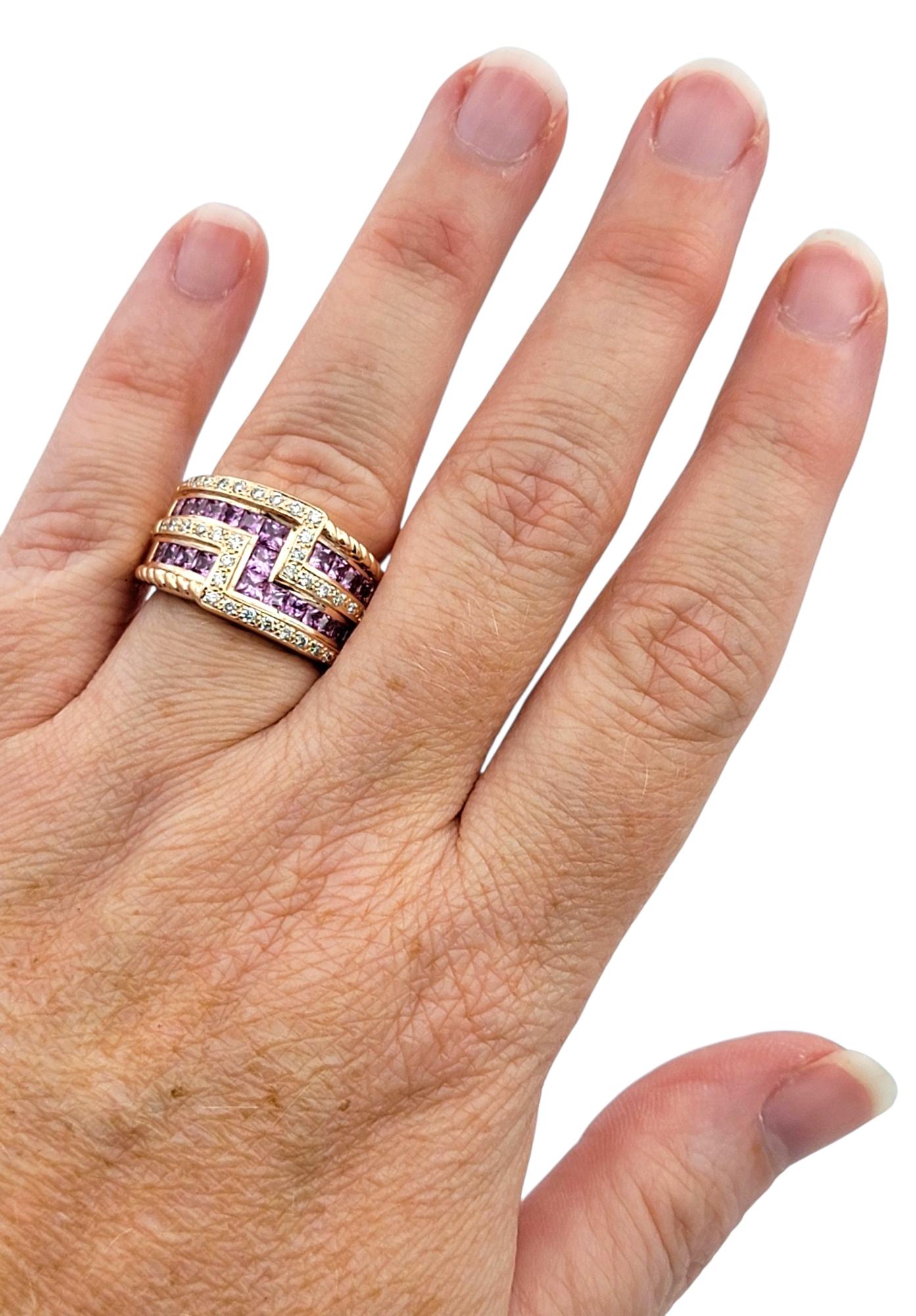 Le Vian Princess Pink Sapphire & Diamond Multi Row Band Ring 14 Karat Rose Gold For Sale 3