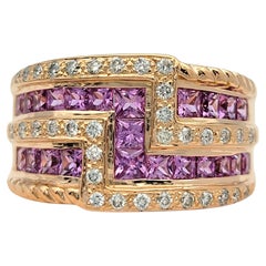 Le Vian Princess Pink Sapphire & Diamond Multi Row Band Ring 14 Karat Rose Gold