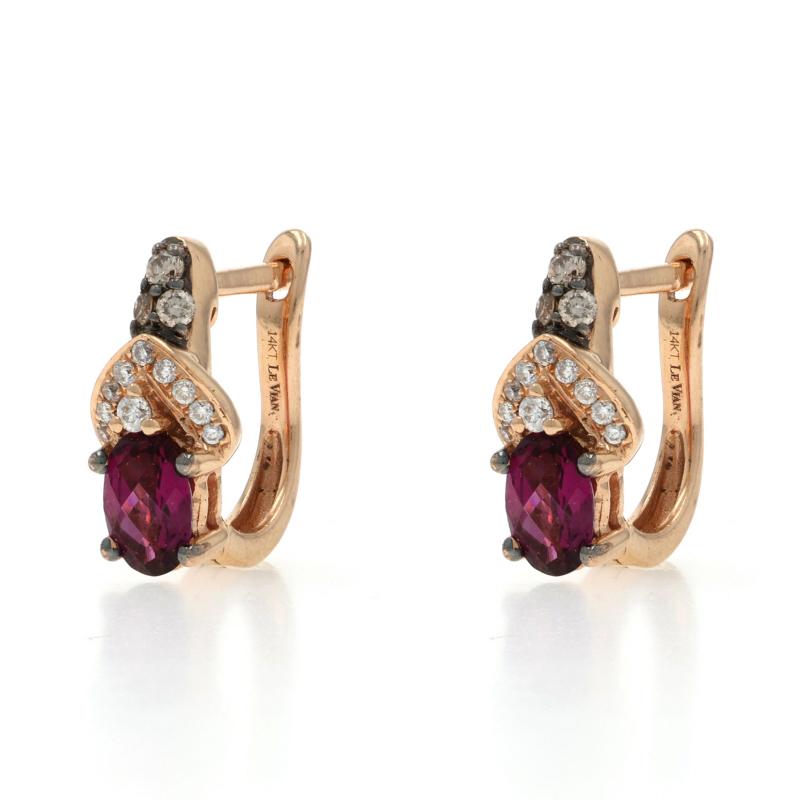 Rose Cut Le Vian Raspberry Rhodolite Garnet Diamond J-Hoop Earrings Rose Gold 14k 1.32ctw For Sale