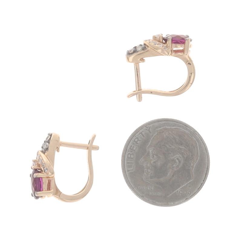 Le Vian Raspberry Rhodolite Garnet Diamond J-Hoop Earrings Rose Gold 14k 1.32ctw In Excellent Condition For Sale In Greensboro, NC