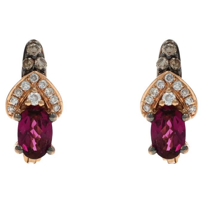 Le Vian Raspberry Rhodolite Garnet Diamond J-Hoop Earrings Rose Gold 14k 1.32ctw For Sale