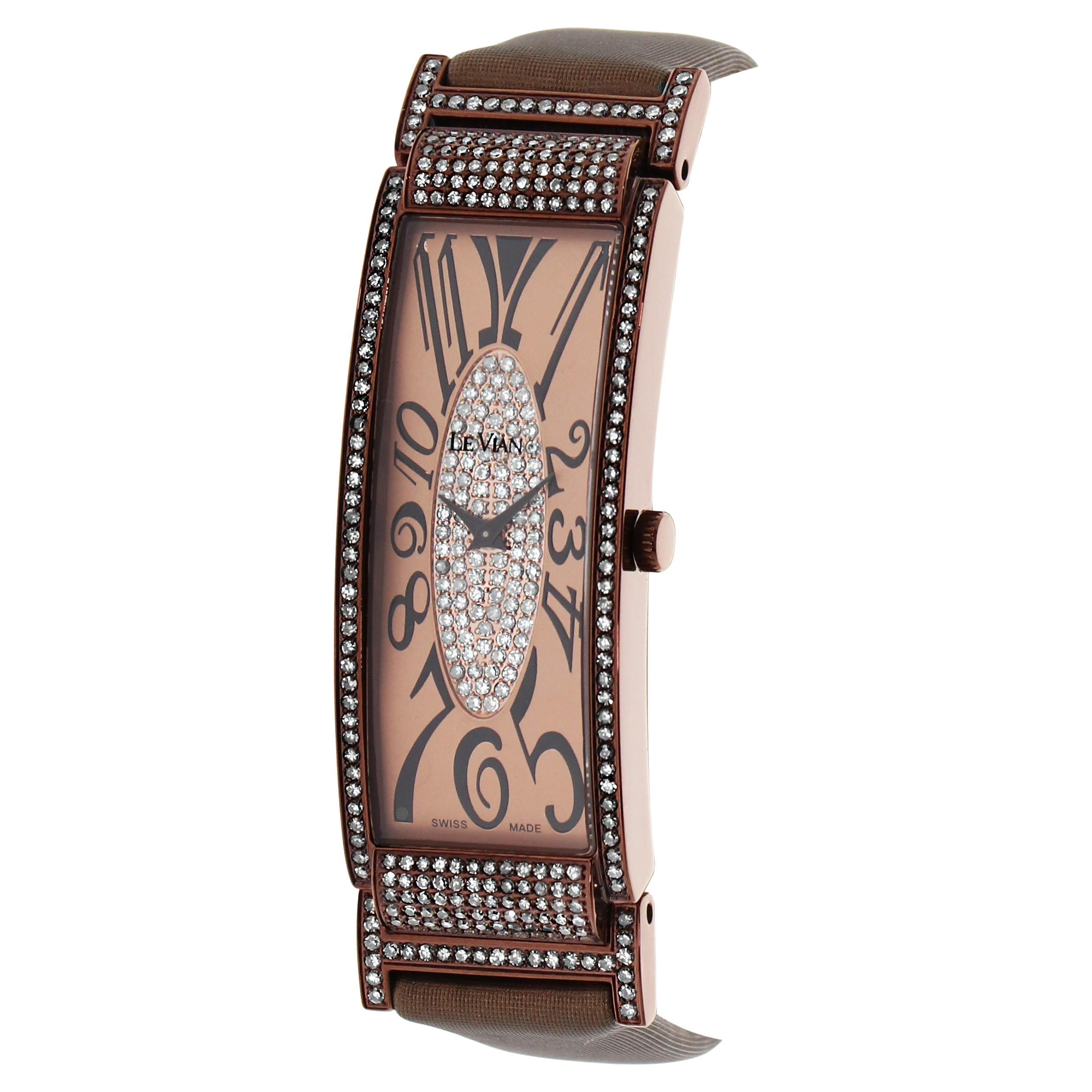 Le Vian Montre-bracelet rectangulaire chocolat en acier inoxydable et diamants, couleur chocolat