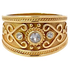 Vintage Le Vian Renaissance Revival White Sapphire Mens 14k Yellow Gold Ring