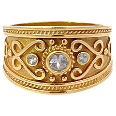 Retro Le Vian Renaissance Revival White Sapphire Mens 14k Yellow Gold Ring