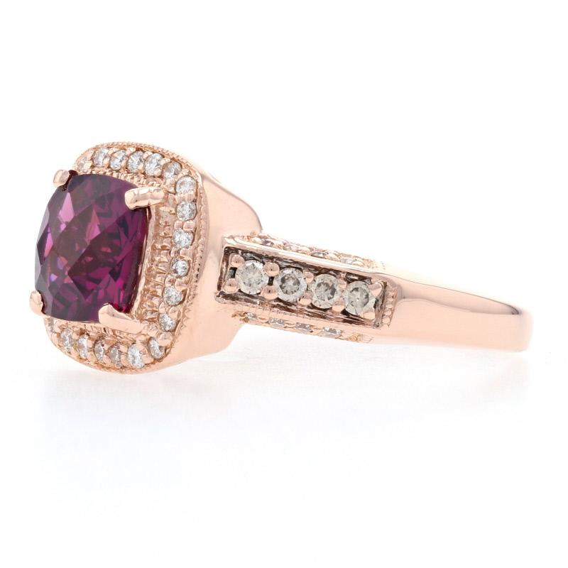 Le Vian Rhodolite Garnet & Diamond Halo Ring Rose Gold, 14k Cushion Cut 2.05ctw In Excellent Condition In Greensboro, NC