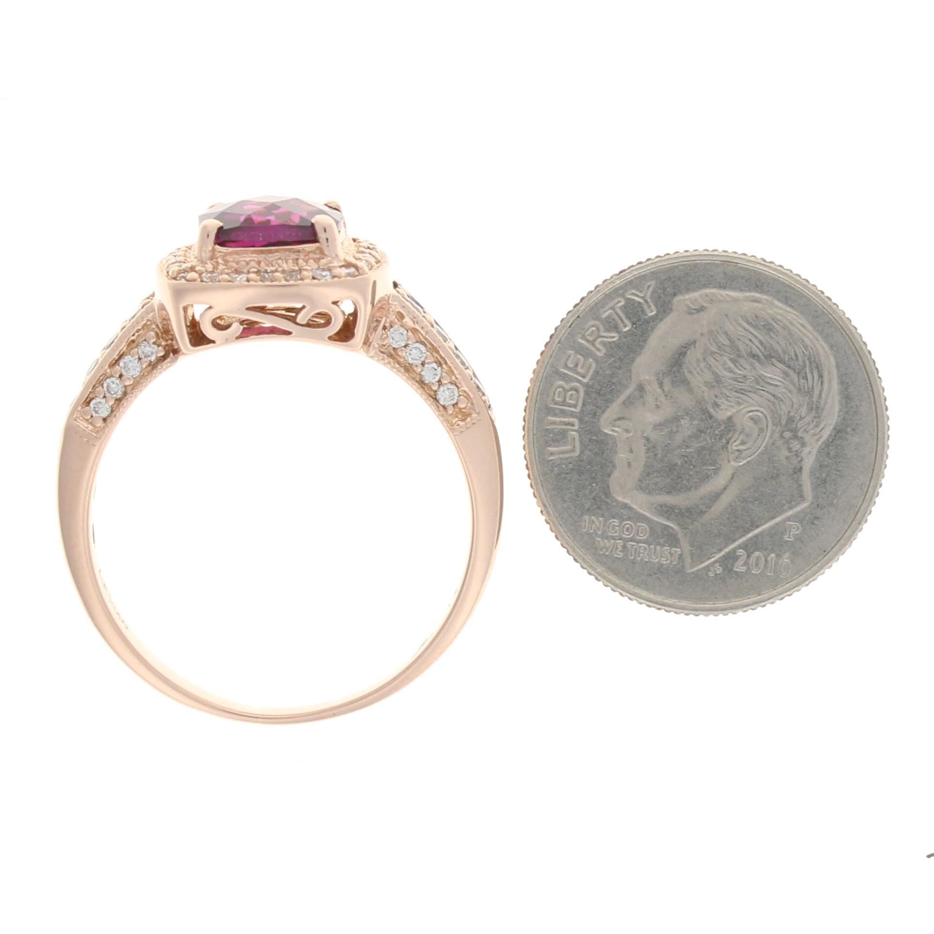 Le Vian Rhodolite Garnet & Diamond Halo Ring Rose Gold, 14k Cushion Cut 2.05ctw 1