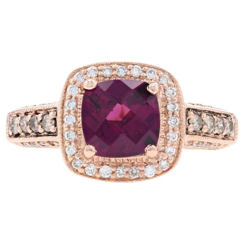 Le Vian Rhodolite Garnet & Diamond Halo Ring Rose Gold, 14k Cushion Cut 2.05ctw